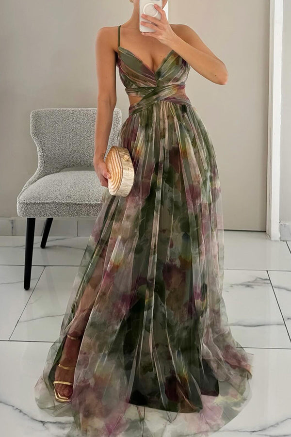 Women's Sleeveless Flowing Maxi Dress with Crossed Front