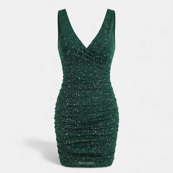 Women's Sleeveless Glitter Ruched Bodycon Mini Dress
