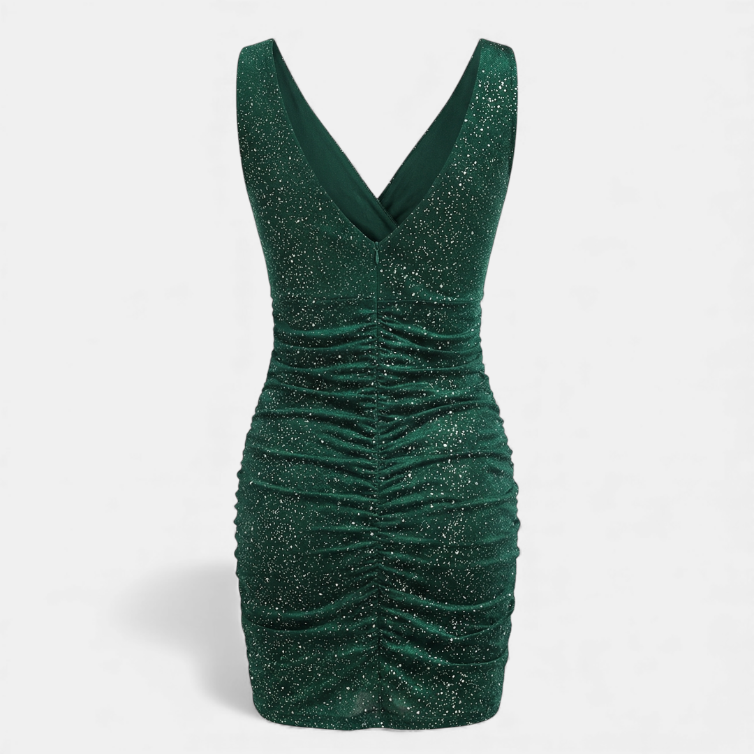Women's Sleeveless Glitter Ruched Bodycon Mini Dress