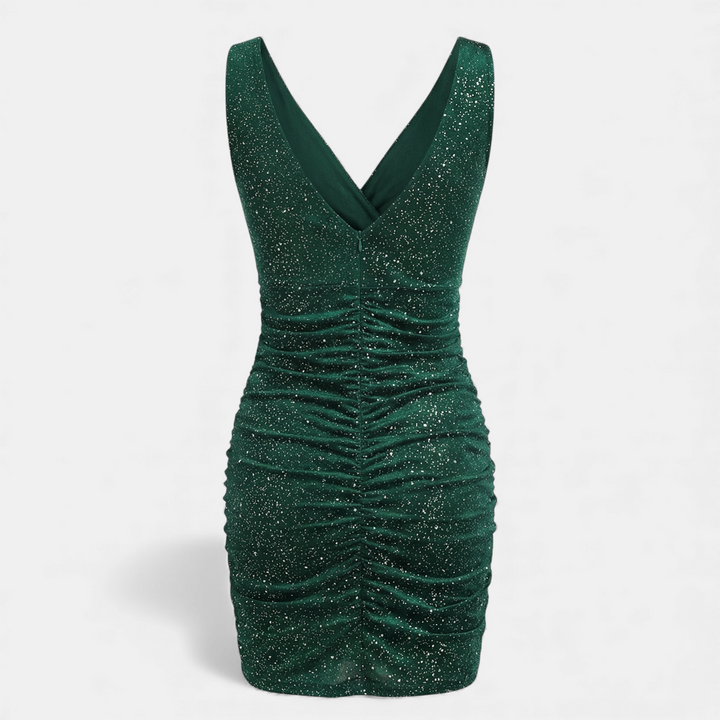 Women's Sleeveless Glitter Ruched Bodycon Mini Dress