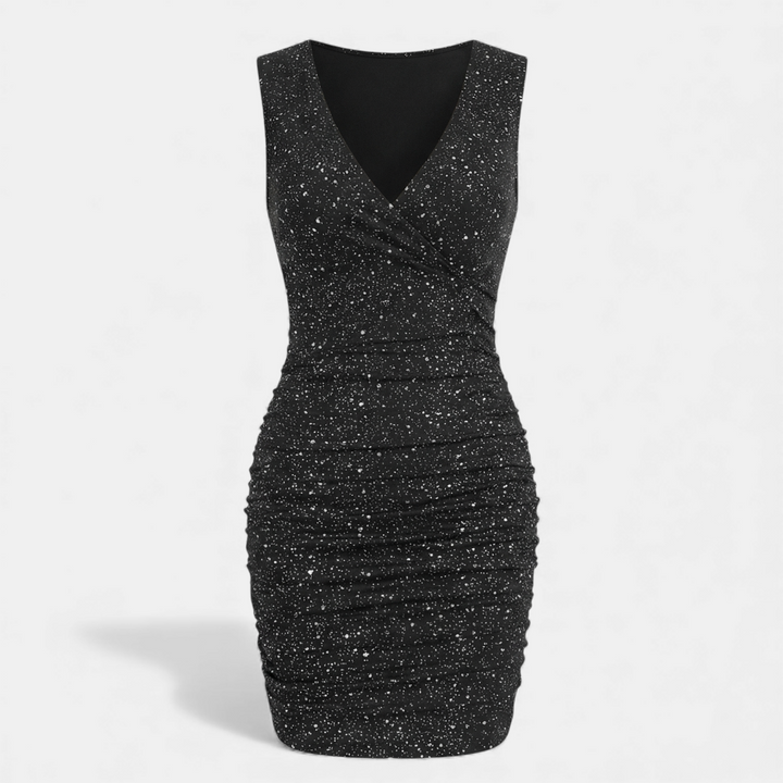 Women's Sleeveless Glitter Ruched Bodycon Mini Dress