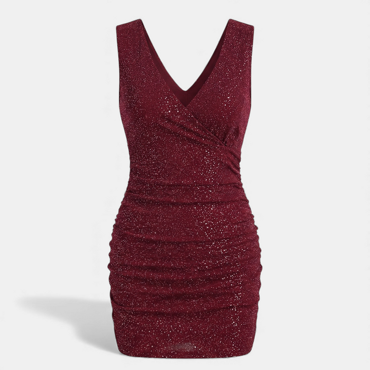 Women's Sleeveless Glitter Ruched Bodycon Mini Dress