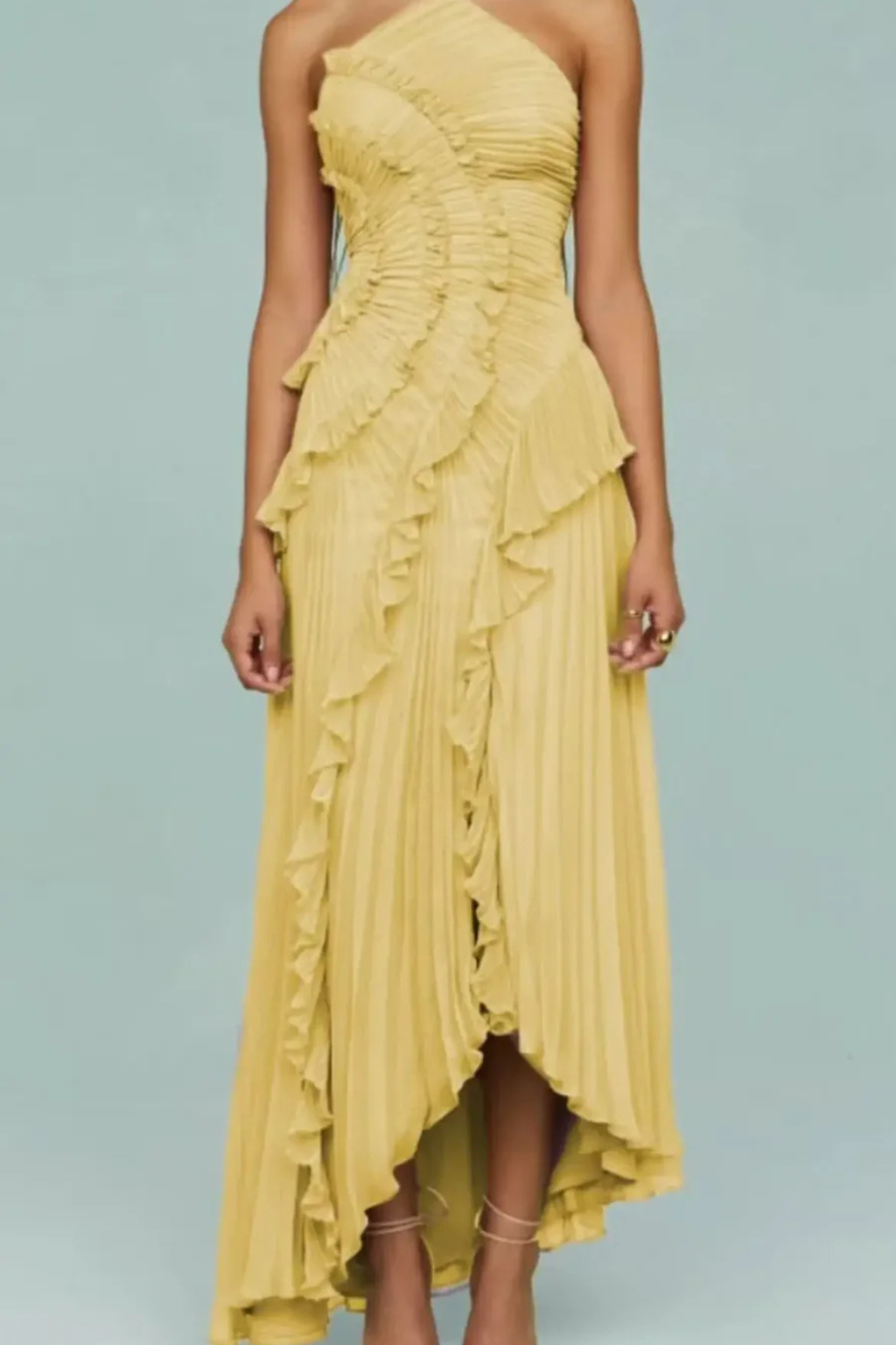 Women’s Sleeveless Halter Backless Ruffled Maxi Wedding Guest Dress