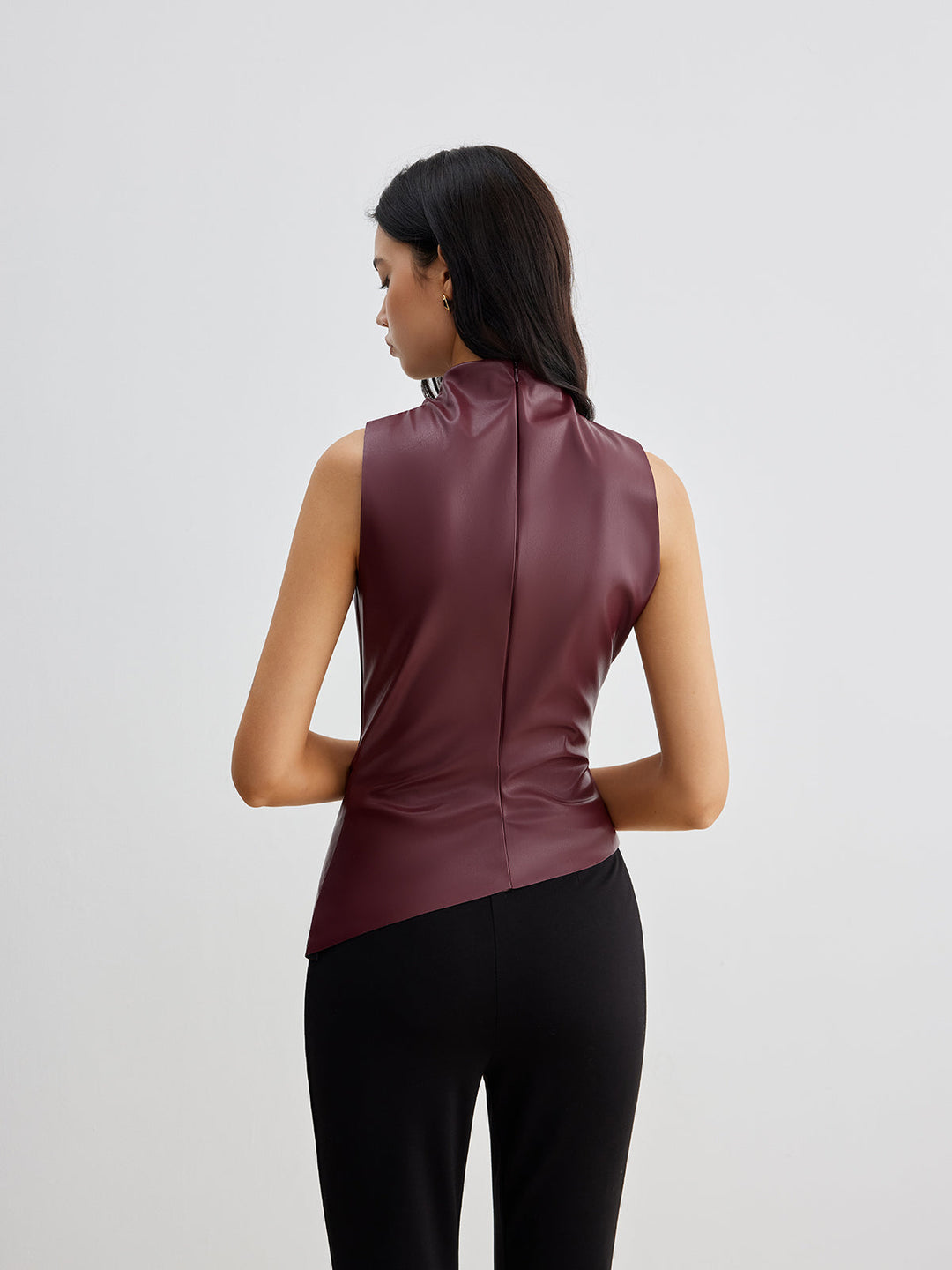 Women's Sleeveless High Neck Top with Draped Front