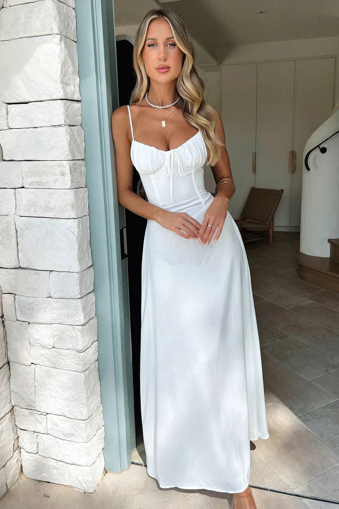 Women's Sleeveless Maxi Dress with Lace Up Front