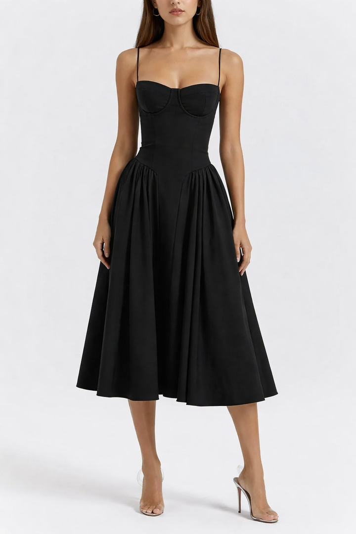 Women's Sleeveless Midi Dress with Shaped Bodice