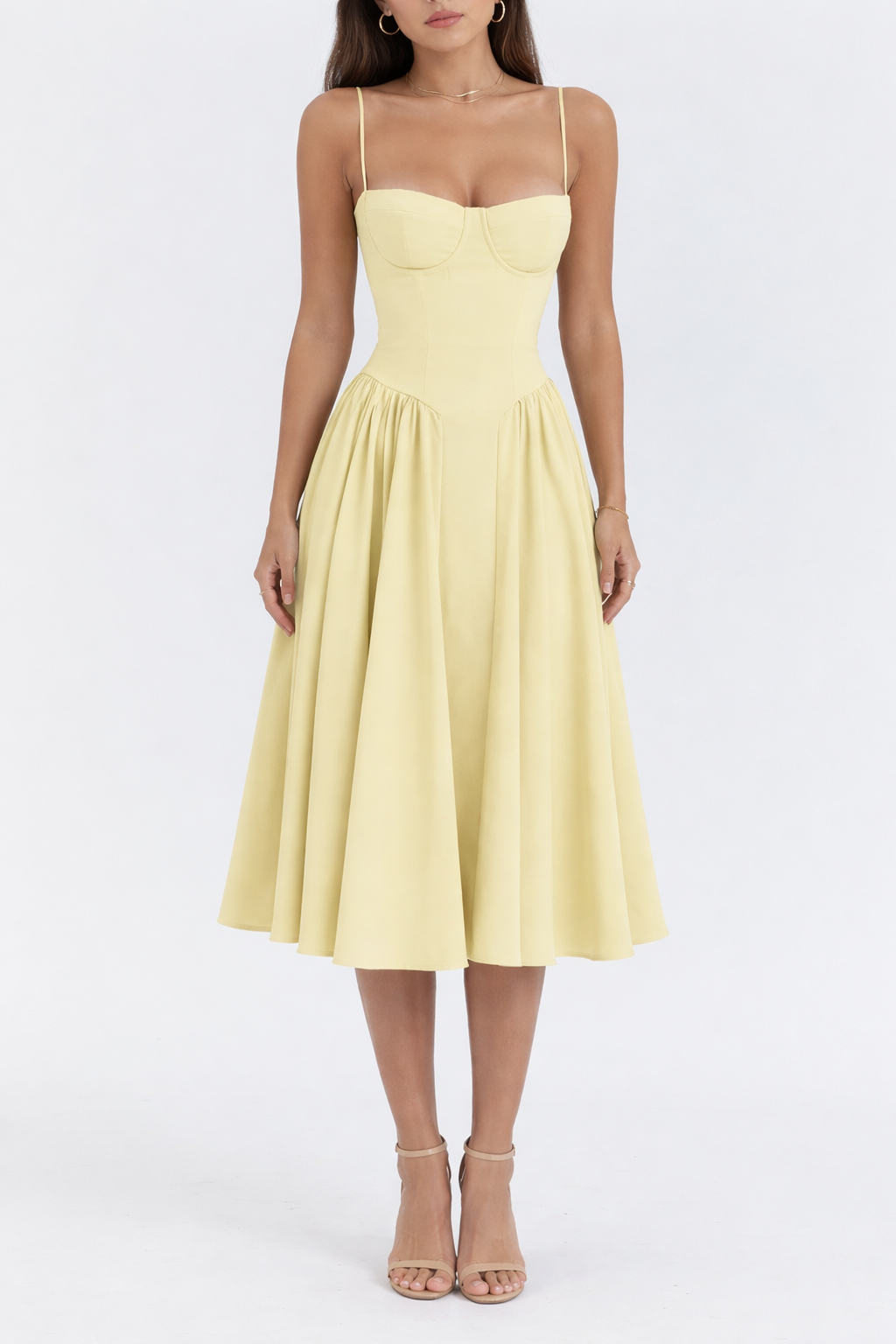 Women's Sleeveless Midi Dress with Shaped Bodice