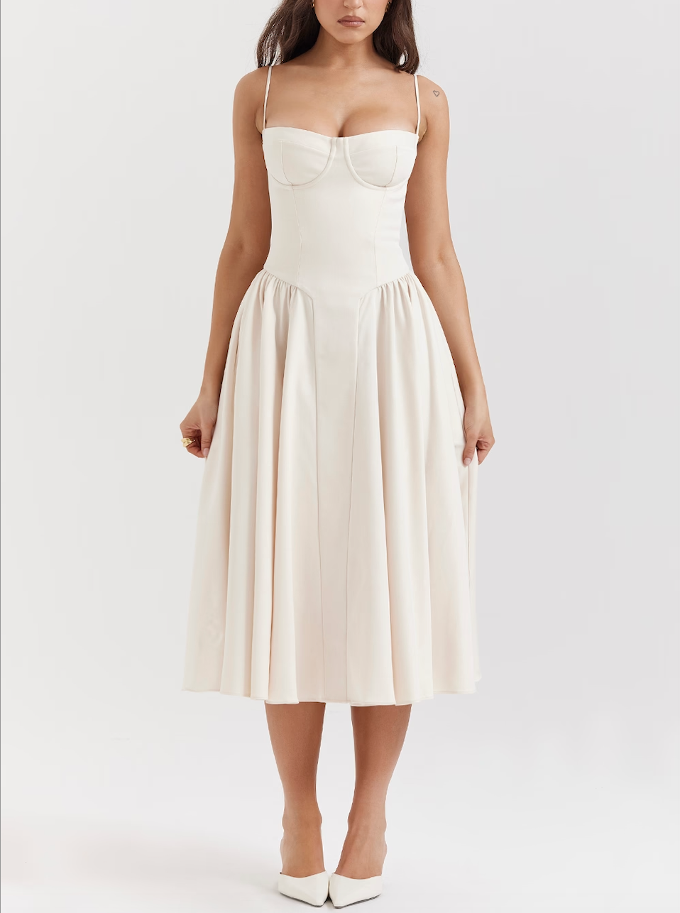 Women's Sleeveless Midi Dress with Shaped Bodice