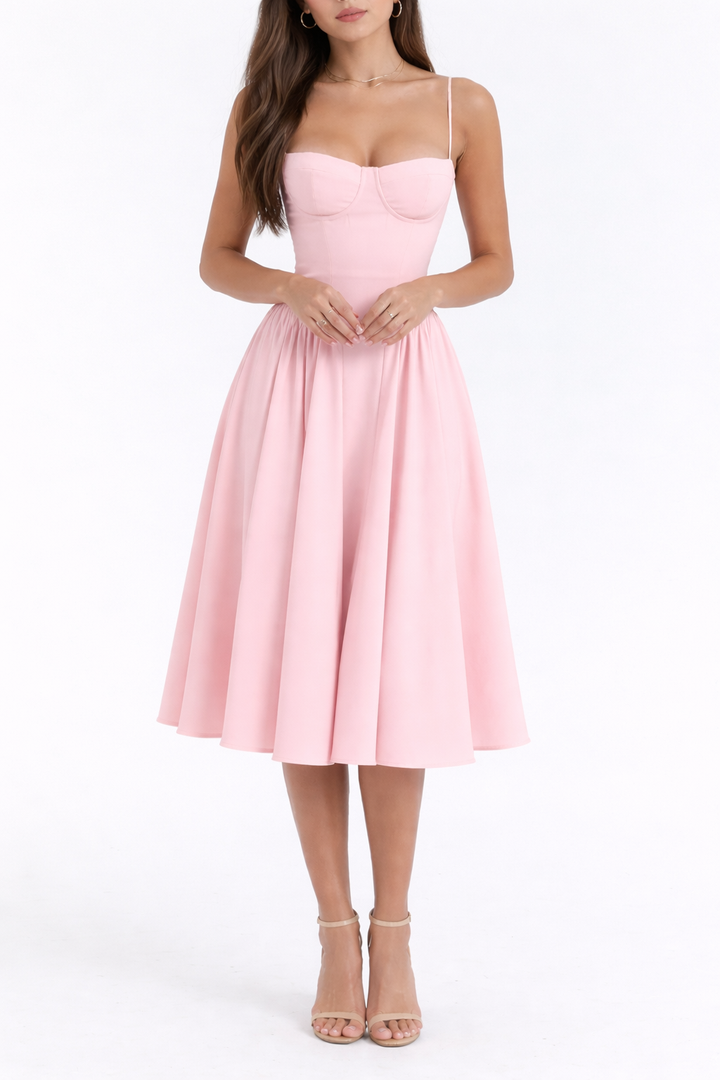 Women's Sleeveless Midi Dress with Shaped Bodice