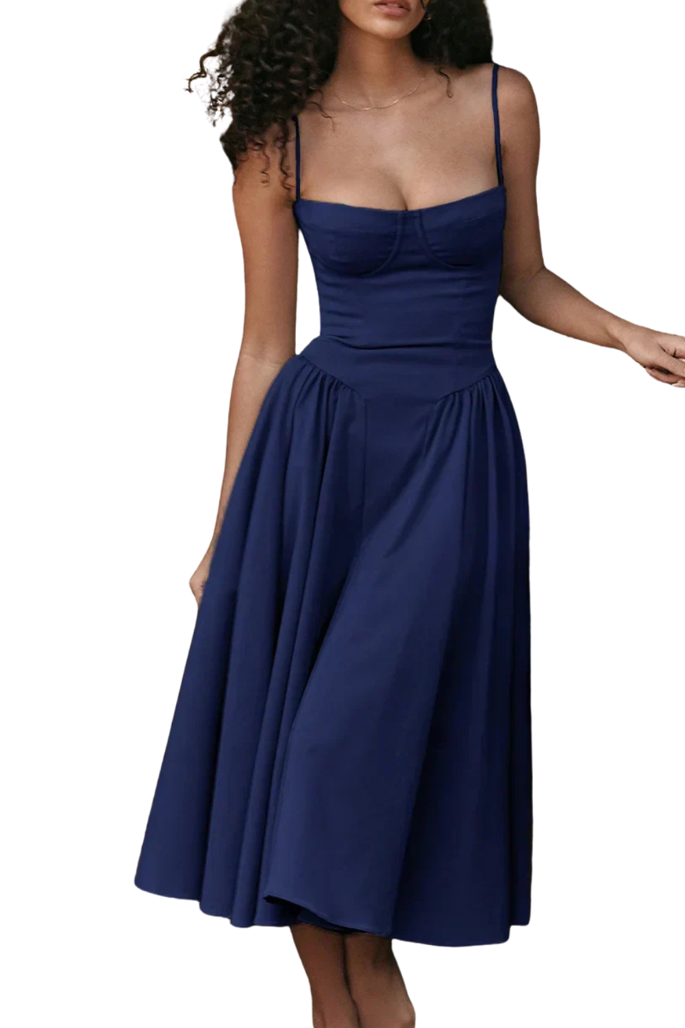 Women's Sleeveless Midi Dress with Shaped Bodice