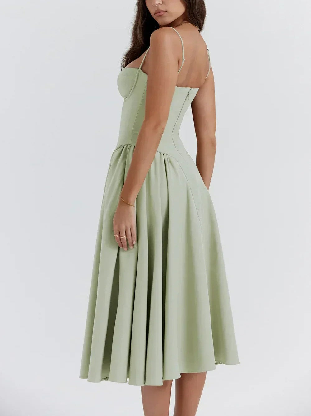 Women's Sleeveless Midi Dress with Shaped Bodice