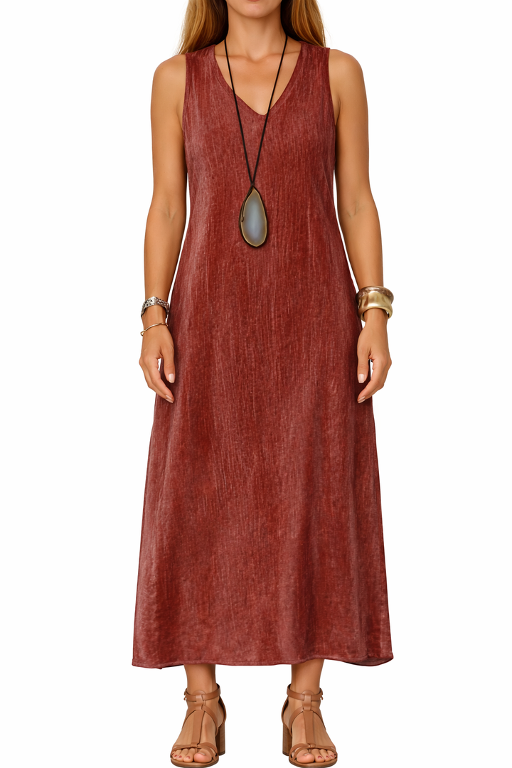 Women's Sleeveless Scoop Neck A Line Midi Dress