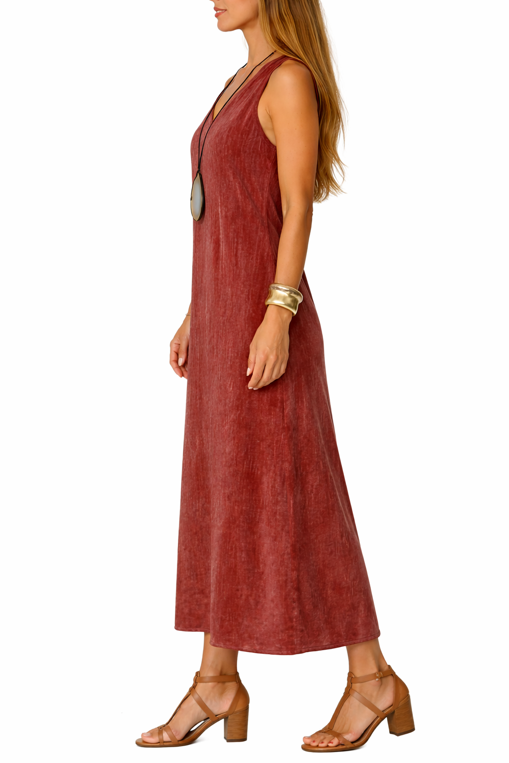 Women's Sleeveless Scoop Neck A Line Midi Dress