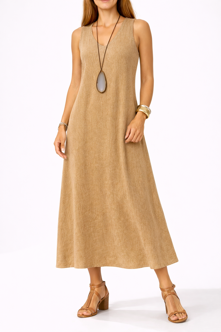 Women's Sleeveless Scoop Neck A Line Midi Dress