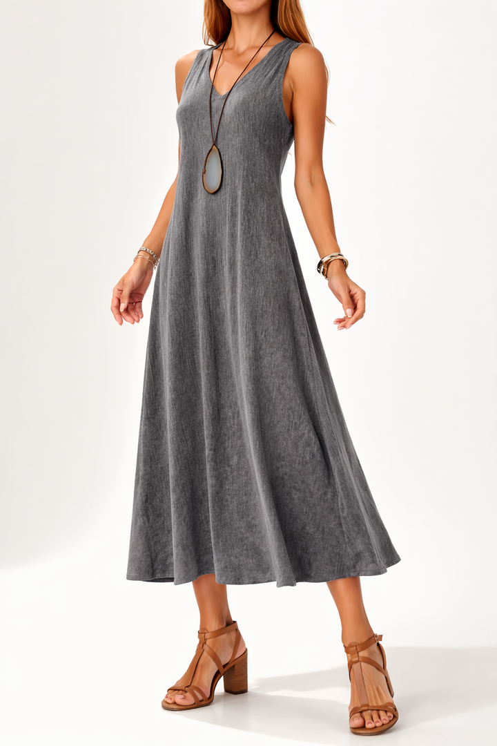 Women's Sleeveless Scoop Neck A Line Midi Dress