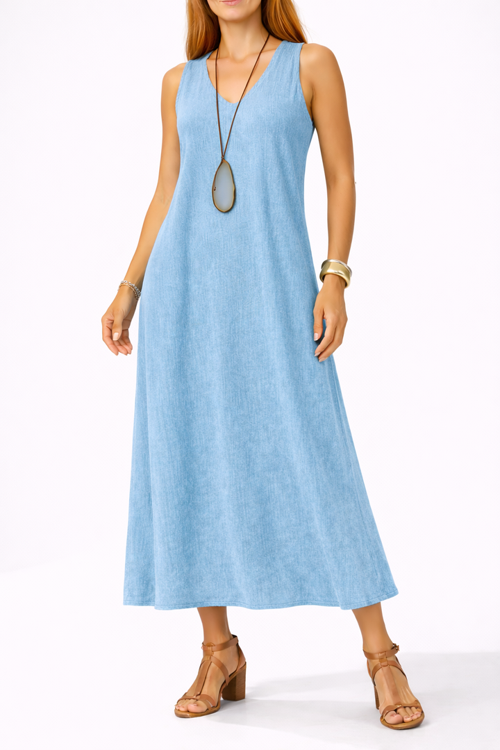 Women's Sleeveless Scoop Neck A Line Midi Dress