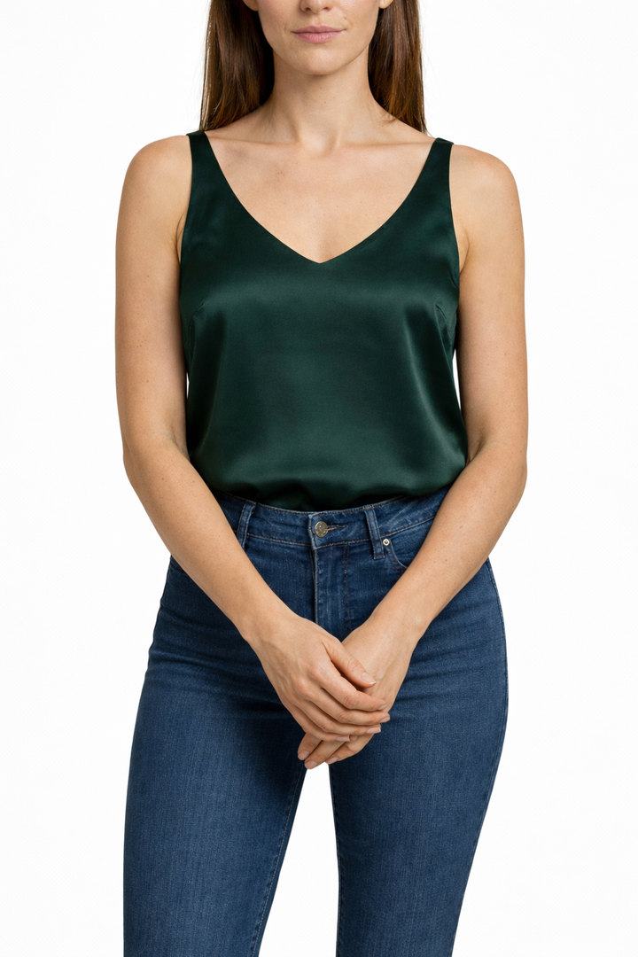 Women's Sleeveless Tank Blouse with V Neck