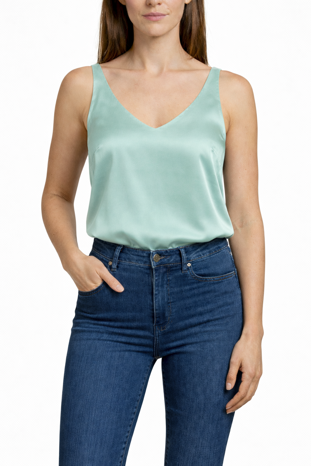 Women's Sleeveless Tank Blouse with V Neck