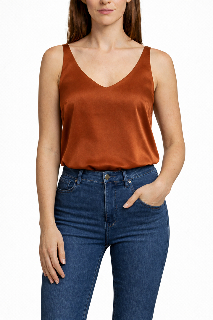 Women's Sleeveless Tank Blouse with V Neck