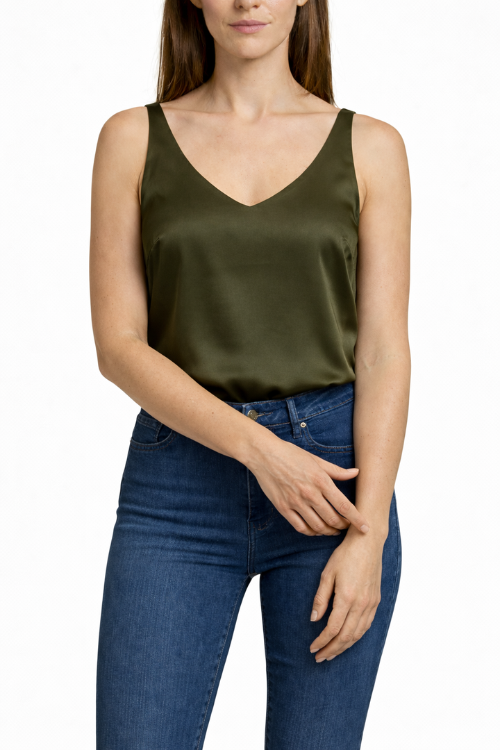 Women's Sleeveless Tank Blouse with V Neck