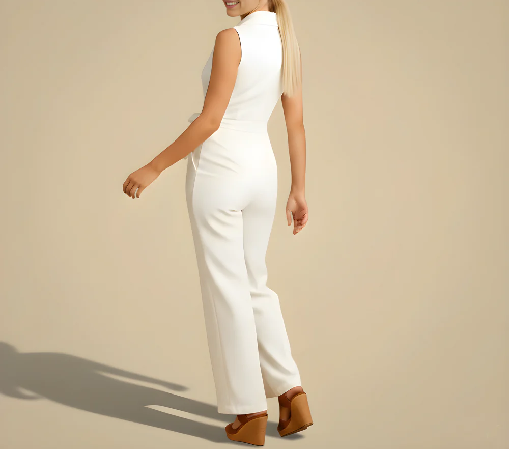 Women's Sleeveless Wide Leg Jumpsuit with Waist Tie Design