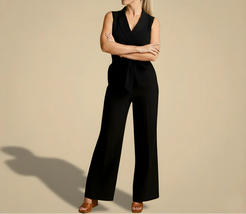 Women's Sleeveless Wide Leg Jumpsuit with Waist Tie Design