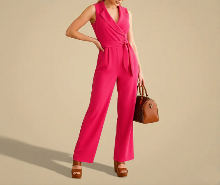 Women's Sleeveless Wide Leg Jumpsuit with Waist Tie Design
