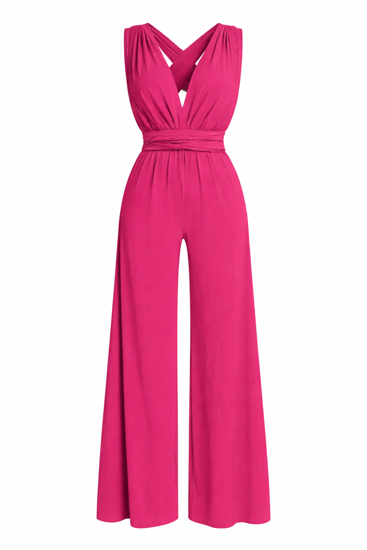 Women's Sleeveless Wrap Front Wide Leg Jumpsuit
