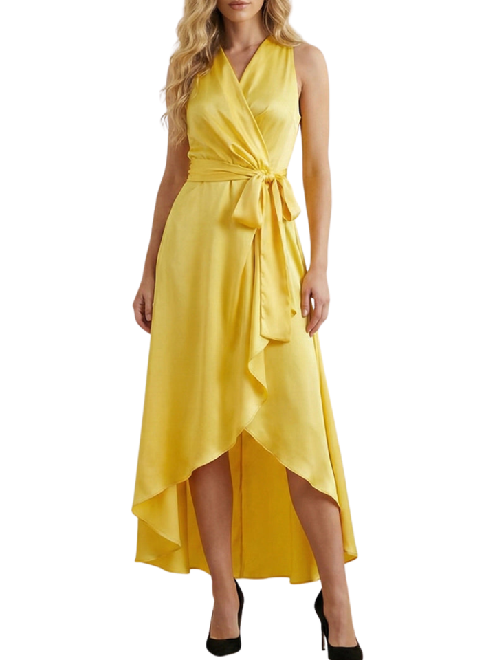 Women's Sleeveless Wrap Style Maxi Dress With Tie Waist