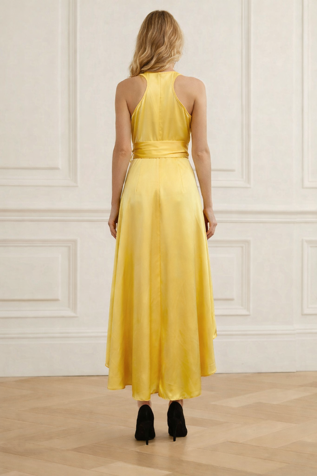 Women's Sleeveless Wrap Style Maxi Dress With Tie Waist