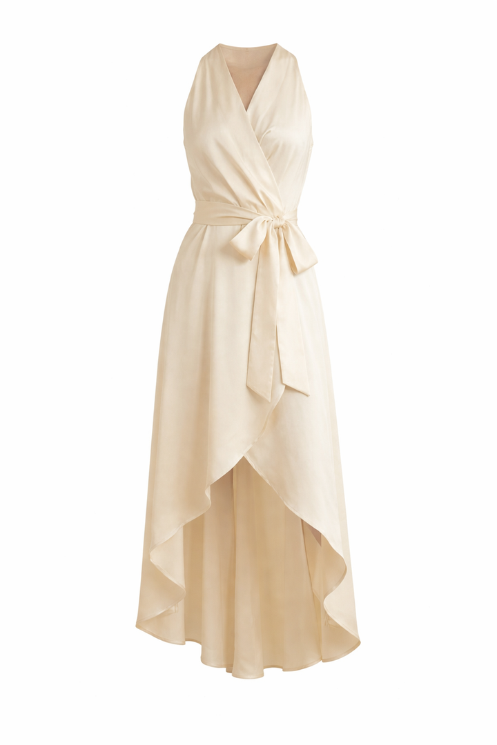 Women's Sleeveless Wrap Style Maxi Dress With Tie Waist