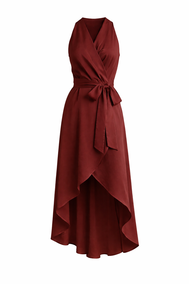 Women's Sleeveless Wrap Style Maxi Dress With Tie Waist