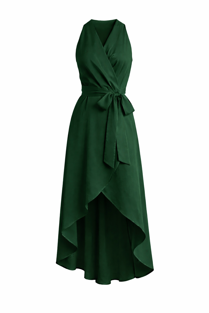 Women's Sleeveless Wrap Style Maxi Dress With Tie Waist
