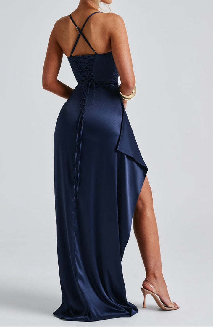Women's Spaghetti Strap Ruched Maxi Dress With Side Slit
