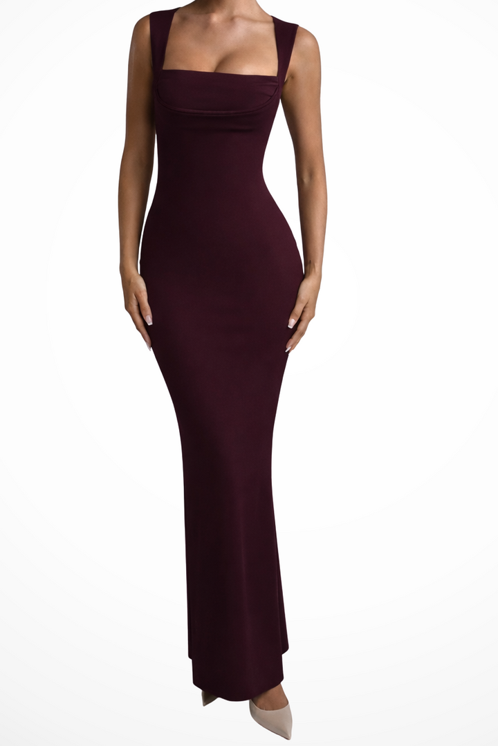 Women's Square Neck Bodycon Wedding Guest Maxi Dress