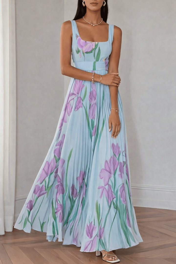 Women's Square Neck Maxi Dress with Floral Print