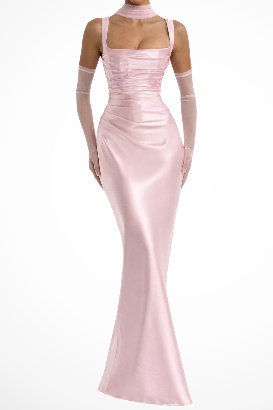 Women's Square Neck Ruched Maxi Wedding Guest Dress