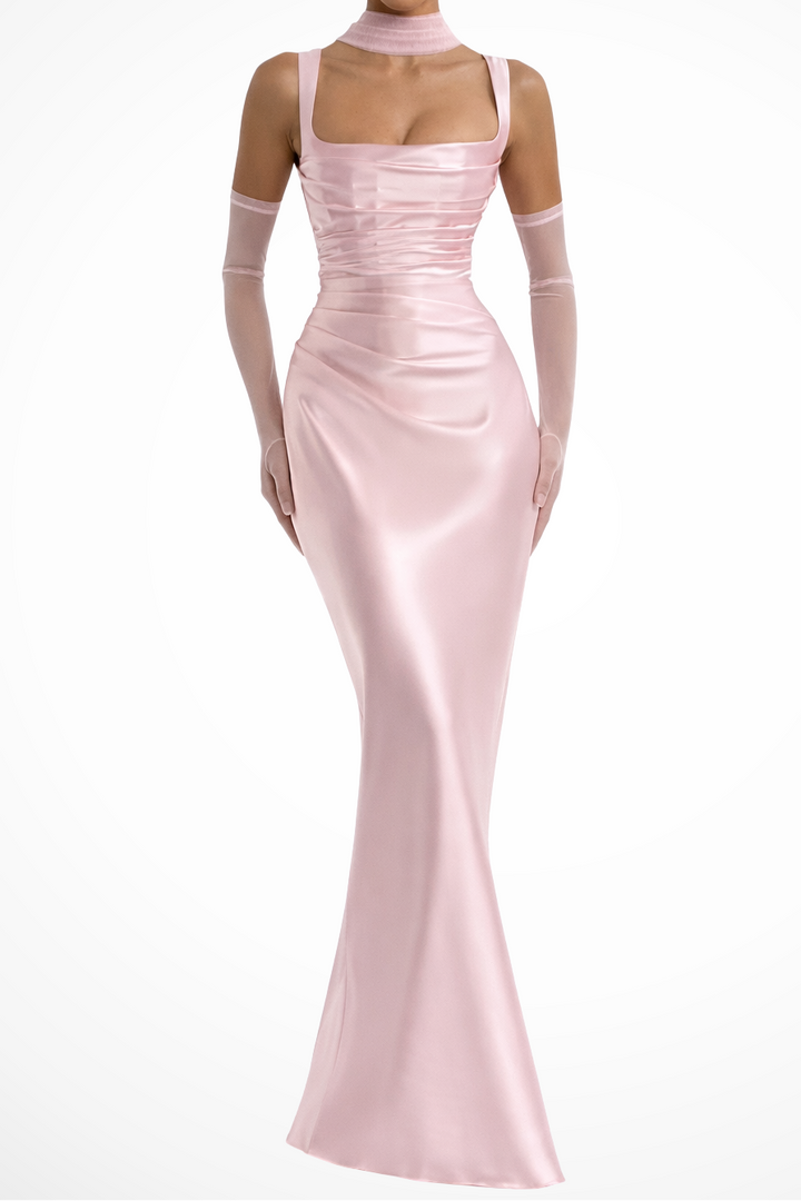 Women's Square Neck Ruched Maxi Wedding Guest Dress