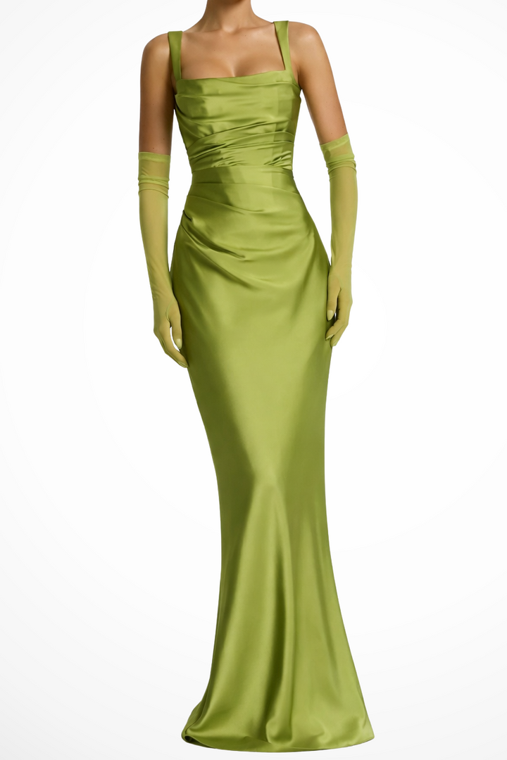 Women's Square Neck Ruched Maxi Wedding Guest Dress