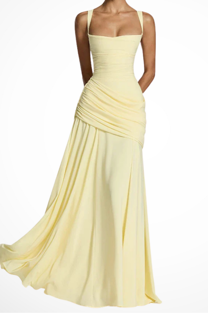 Women's Square Neck Ruched Wedding Guest Maxi Dress
