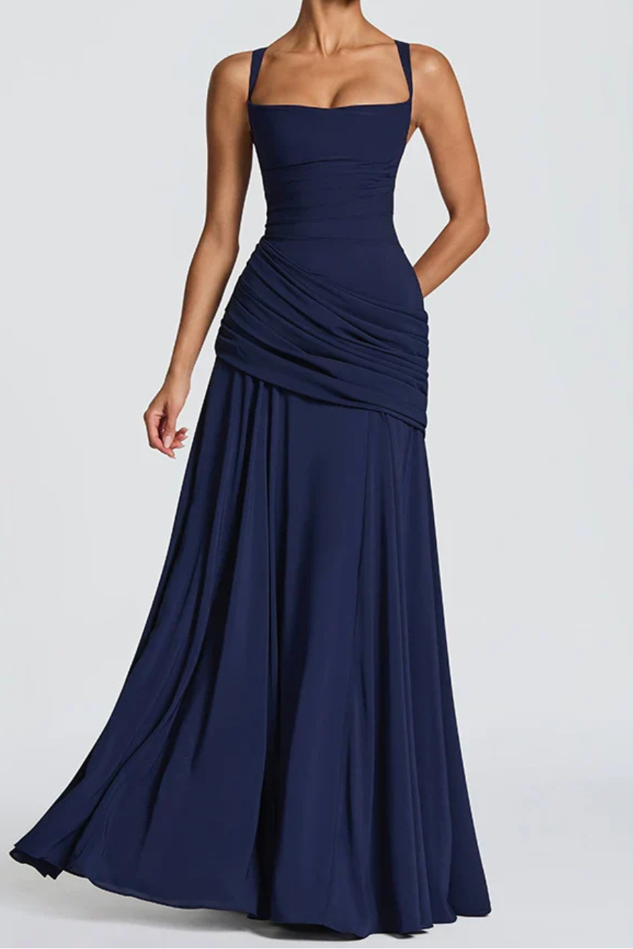 Women's Square Neck Ruched Wedding Guest Maxi Dress