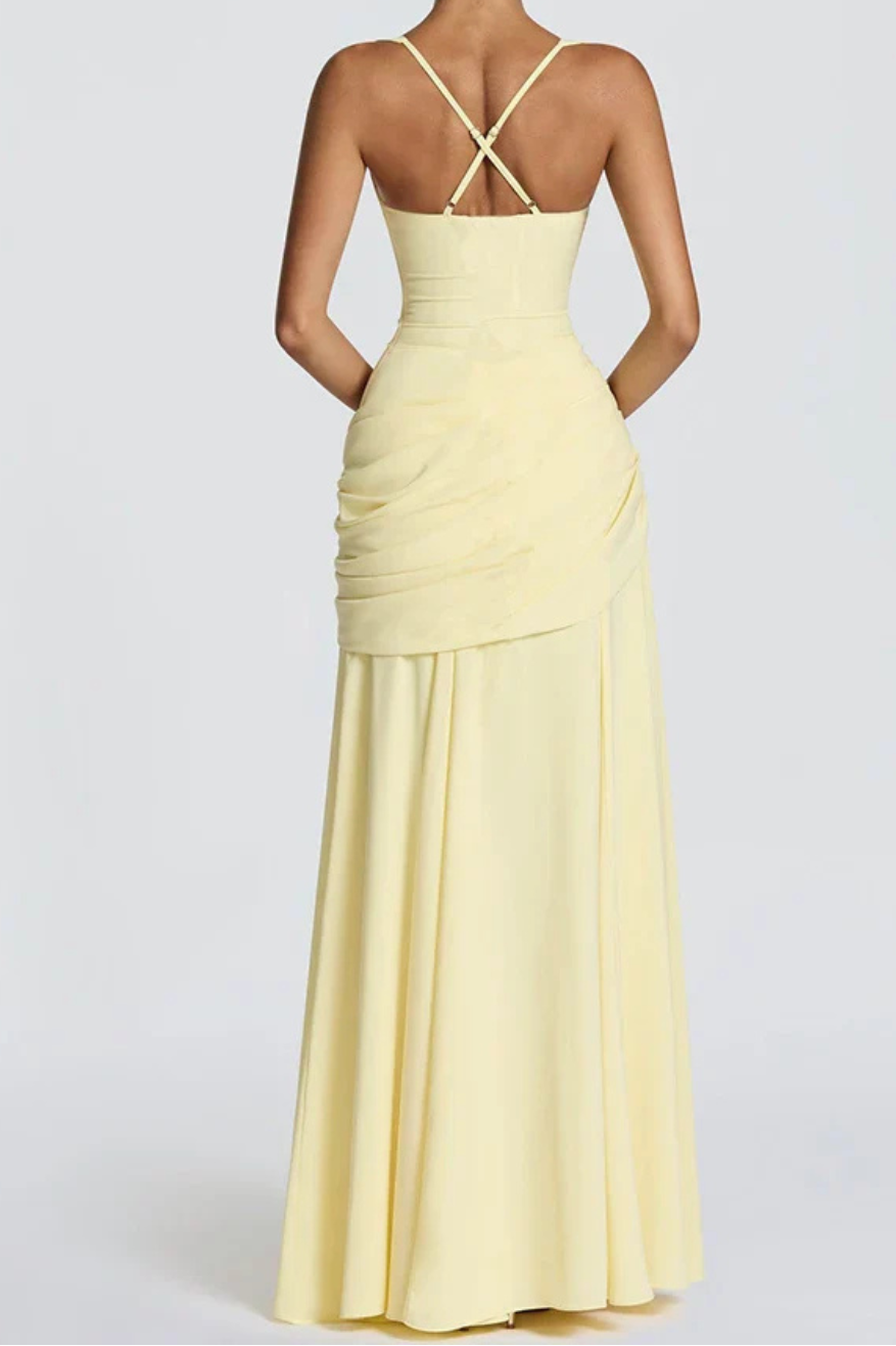 Women's Square Neck Ruched Wedding Guest Maxi Dress