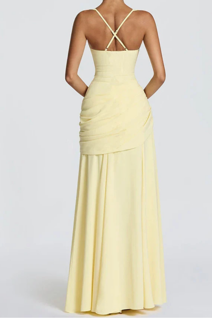 Women's Square Neck Ruched Wedding Guest Maxi Dress