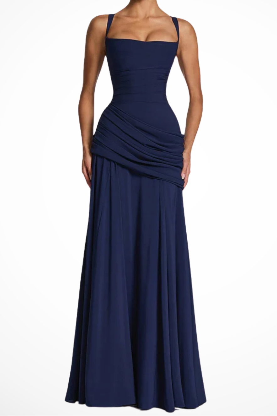 Women's Square Neck Ruched Wedding Guest Maxi Dress