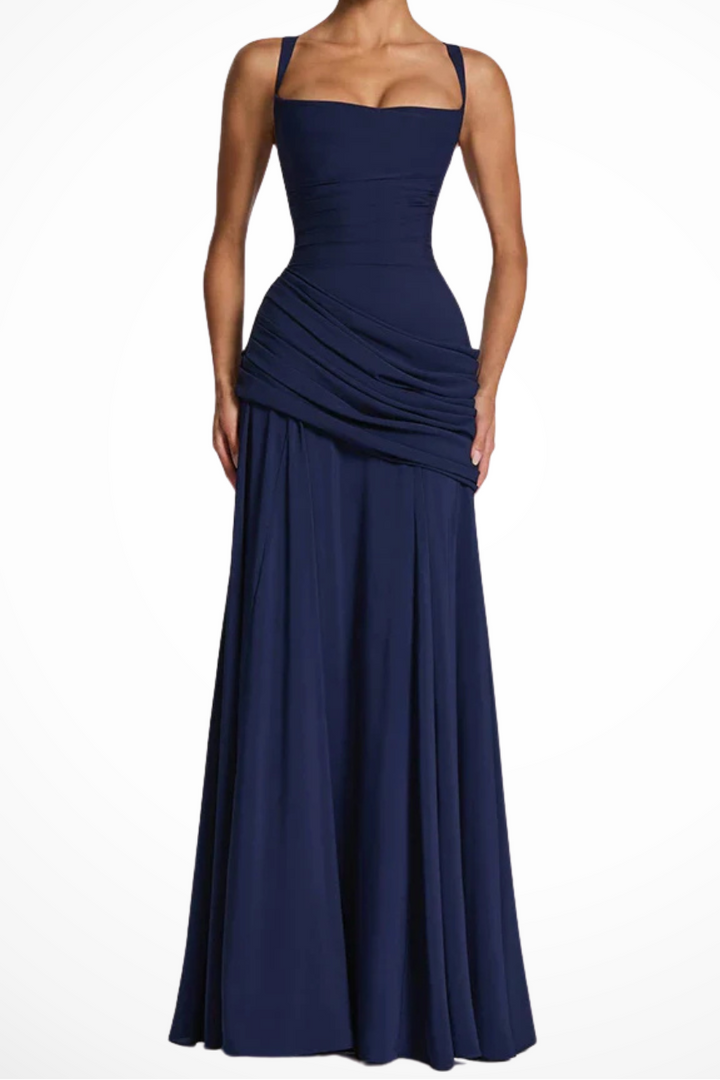Women's Square Neck Ruched Wedding Guest Maxi Dress