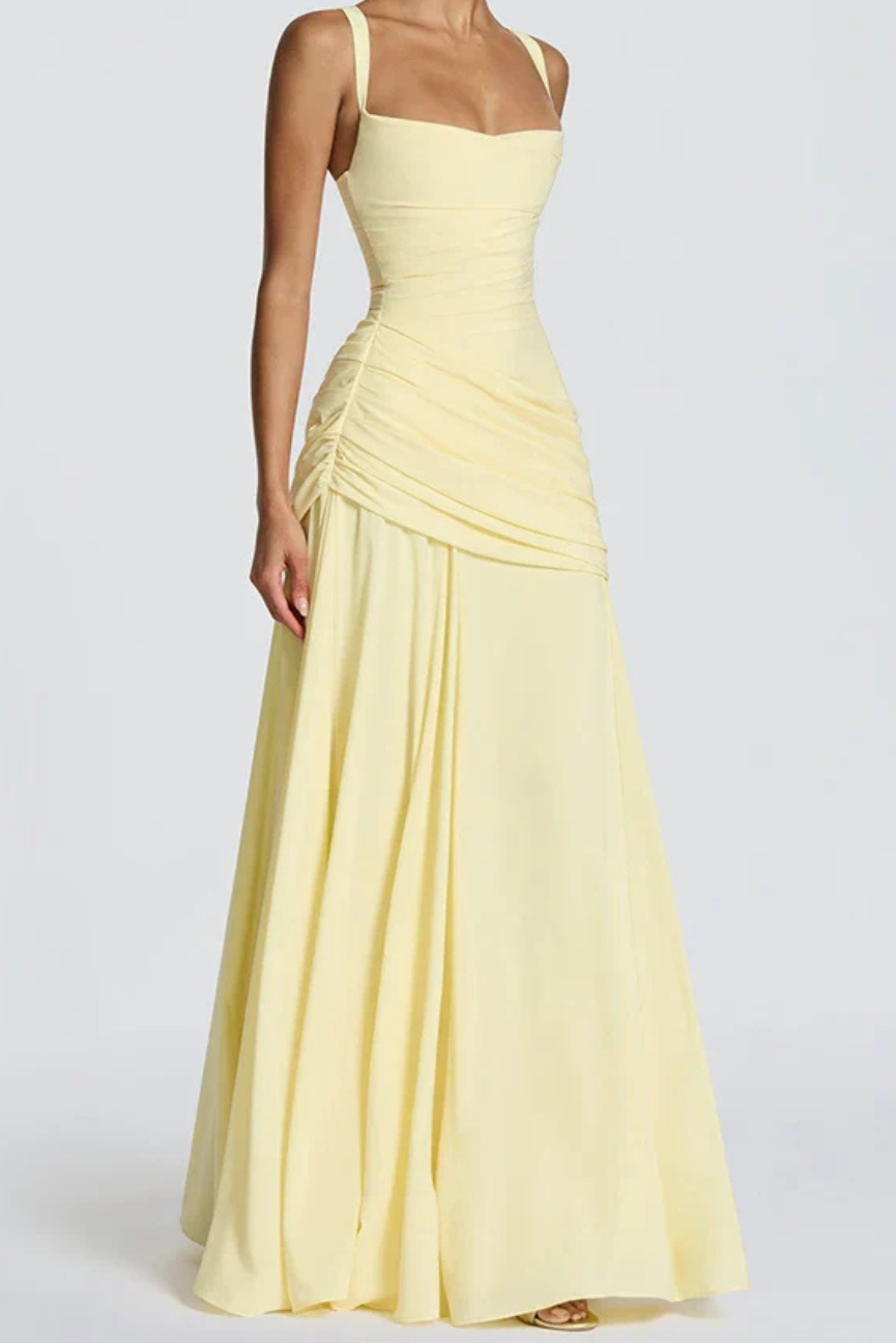 Women's Square Neck Ruched Wedding Guest Maxi Dress