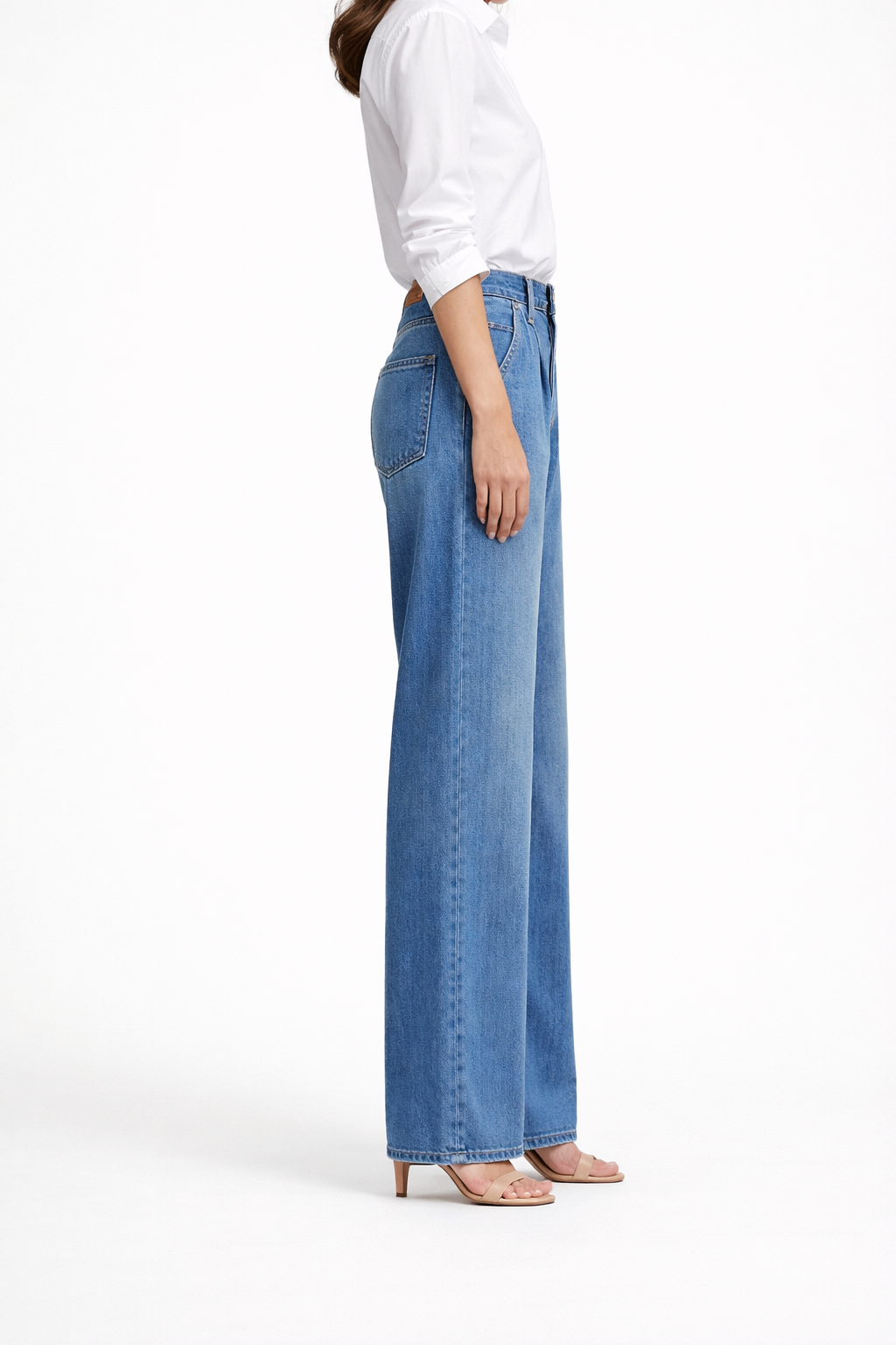 Women's Straight Wide Leg Washed Jeans with Pocket Design