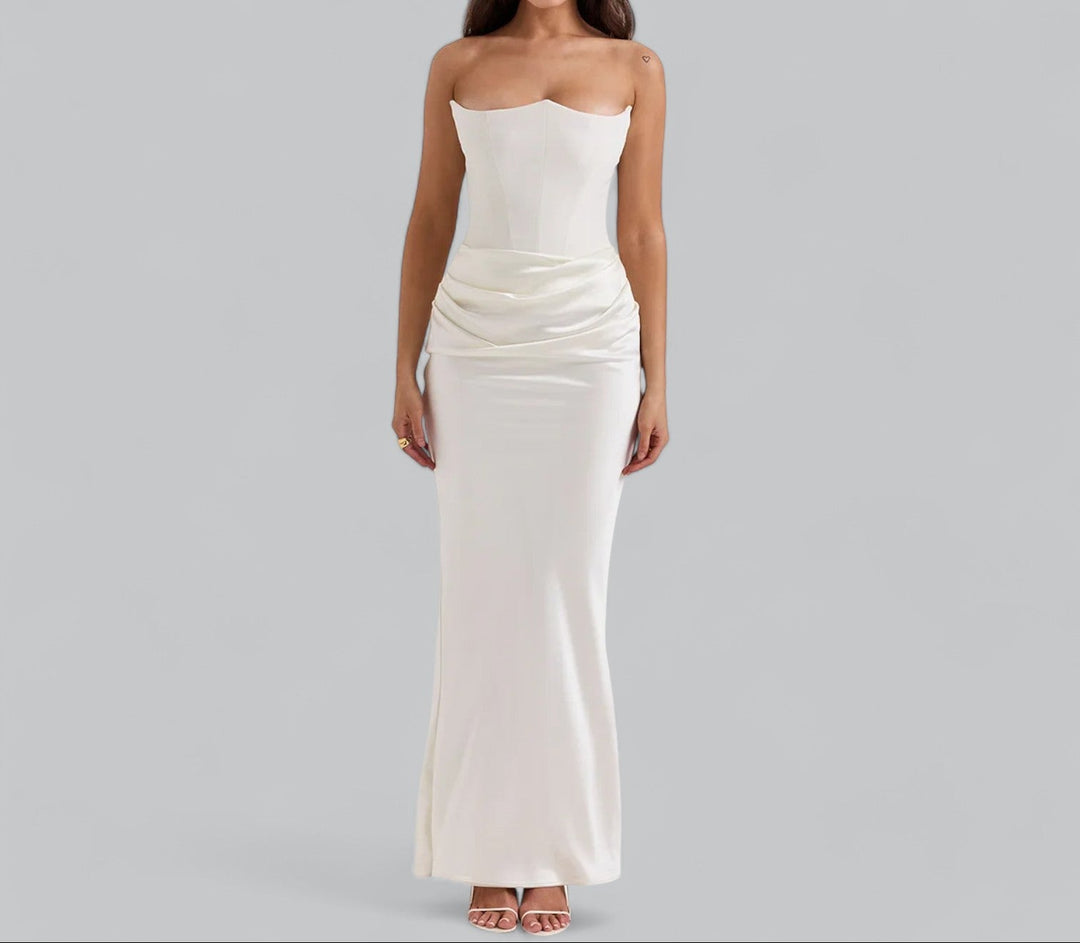 Women's Strapless Corset Velvet Sheath Midi Dress