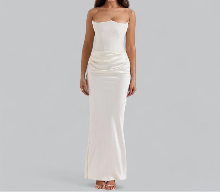 Women's Strapless Corset Velvet Sheath Midi Dress