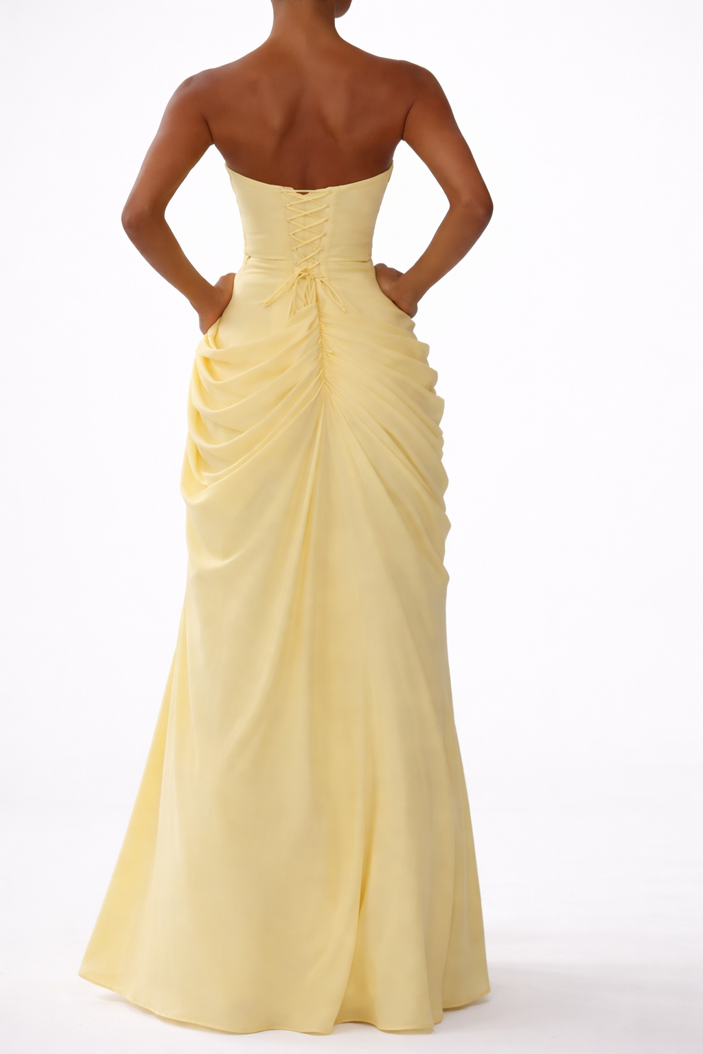 Women's Strapless Ruched Slit Wedding Guest Maxi Dress